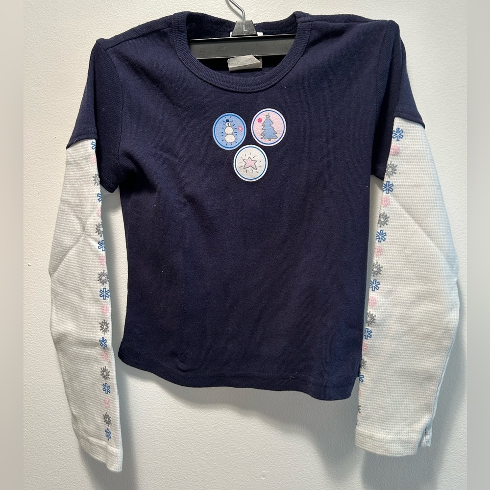 Navy and White Kids Long Sleeve Tee with Snowflake Design